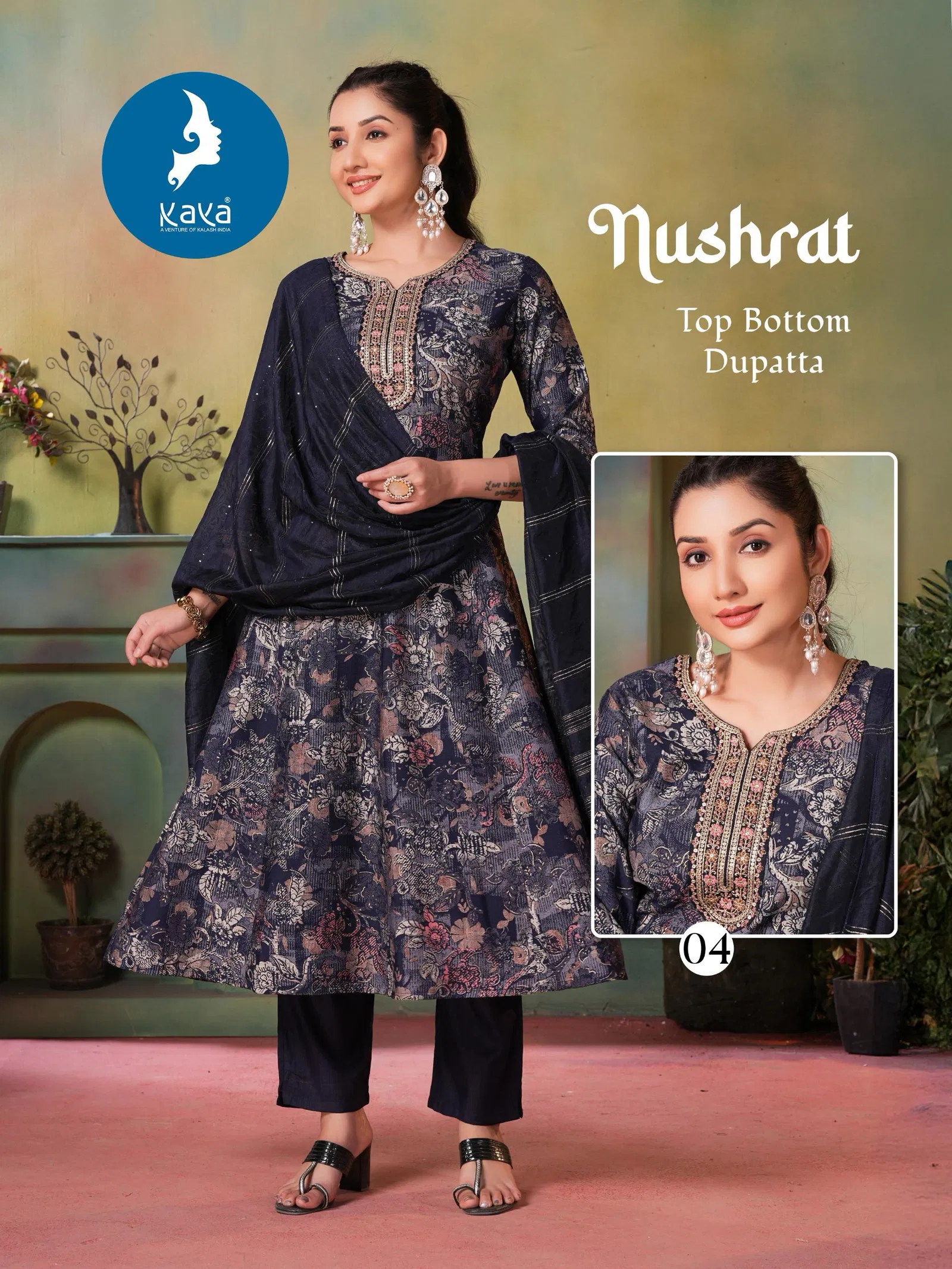 Nushrat By Kaya Veritcal Kurti With Bottom Dupatta Suppliers In India